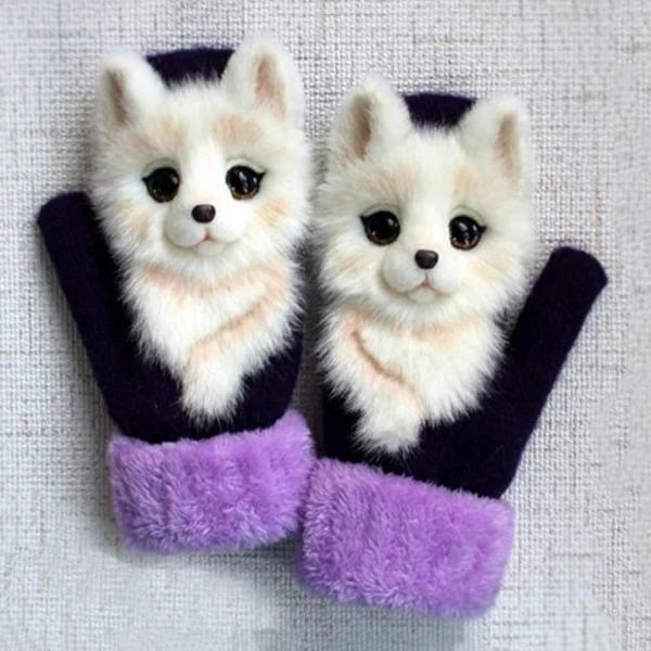 New Style Winter Warm Gloves Women Animal Pattern Glove Warmth Plush Knitted Glove Fashion Cute Gloves for Women Guantes