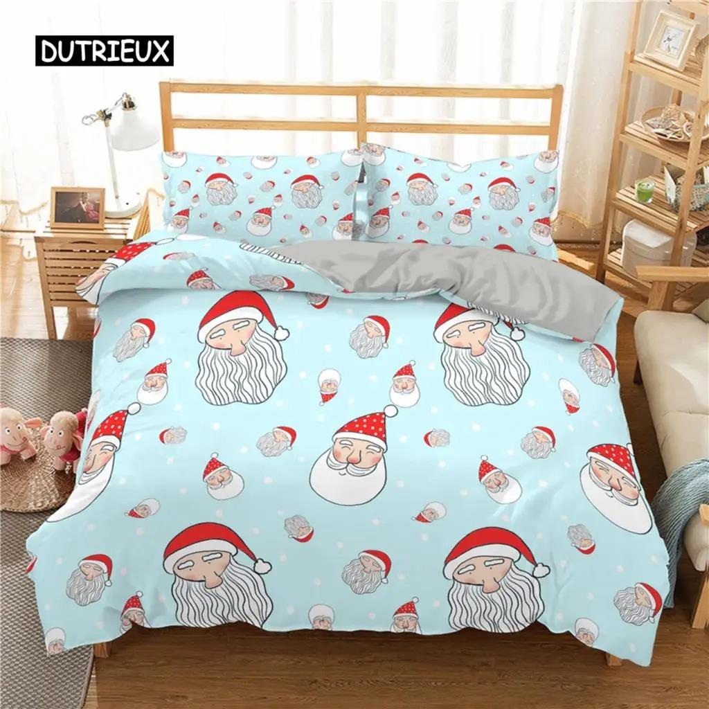 Santa Claus Print Duvet Cover for Adult Kids Microfiber Bedding Set Pillowcase Christmas Decor Quilt Cover 23pcs King Twin Size
