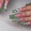 24 Pcs Long Square Press On Nails With Rhinestone Pearl Design White French Full Cover Wearable Fake Nail Tips