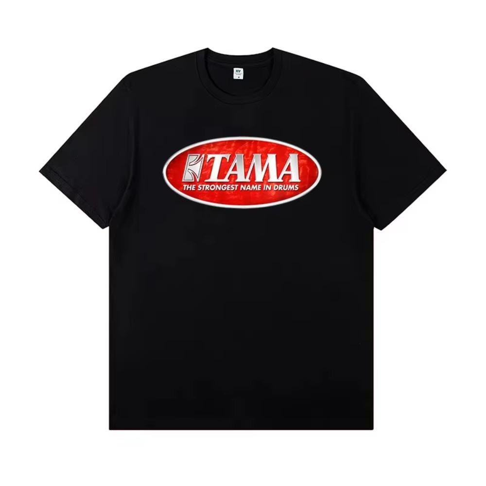 

2025 Tama Drum Kit 40th Anniversary Peripheral Printed Rock Drummer T-shirt Male Short-sleeved Band Dress Shirt S чёрный