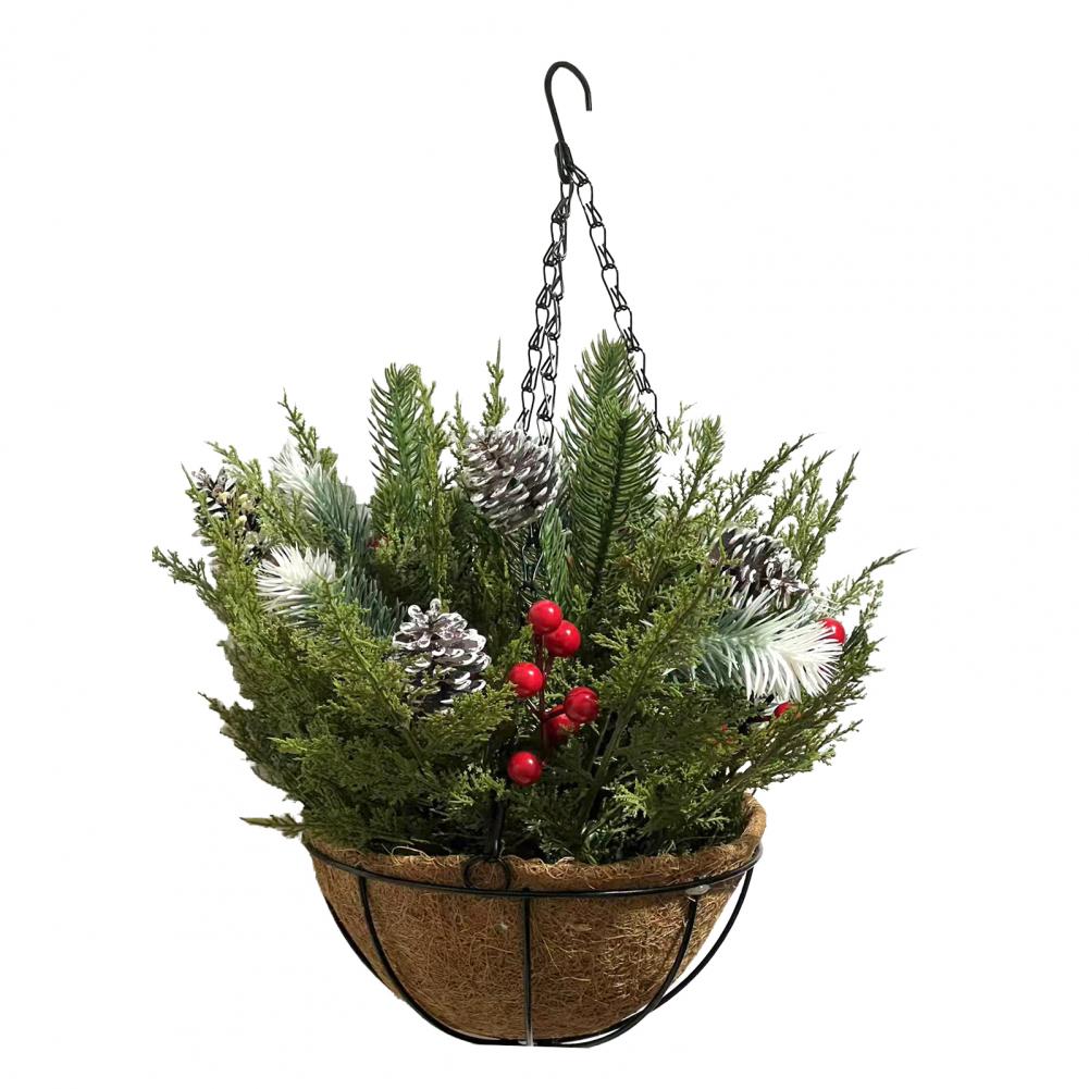 

Artificial Christmas Hanging Basket Outdoor Reusable Christmas Basket with Led Lights Pre-lit Christmas Hanging Basket