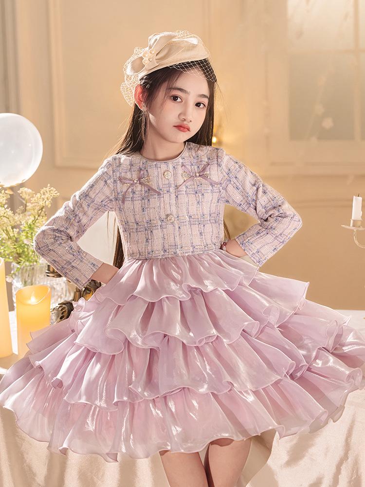 Girls' Princess Puff Sleeve Dress - Elegant Autumn/Winter Birthday & Evening Wear