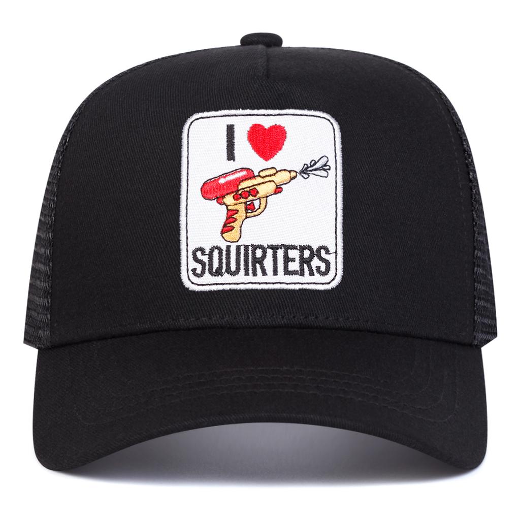Unisex SQUIRTERS Embroidery Adjustable Hip Hop Baseball Hat Mesh Breathable Caps Spring Summer Outdoor Leisure Hats Travel Accessories for Women Men