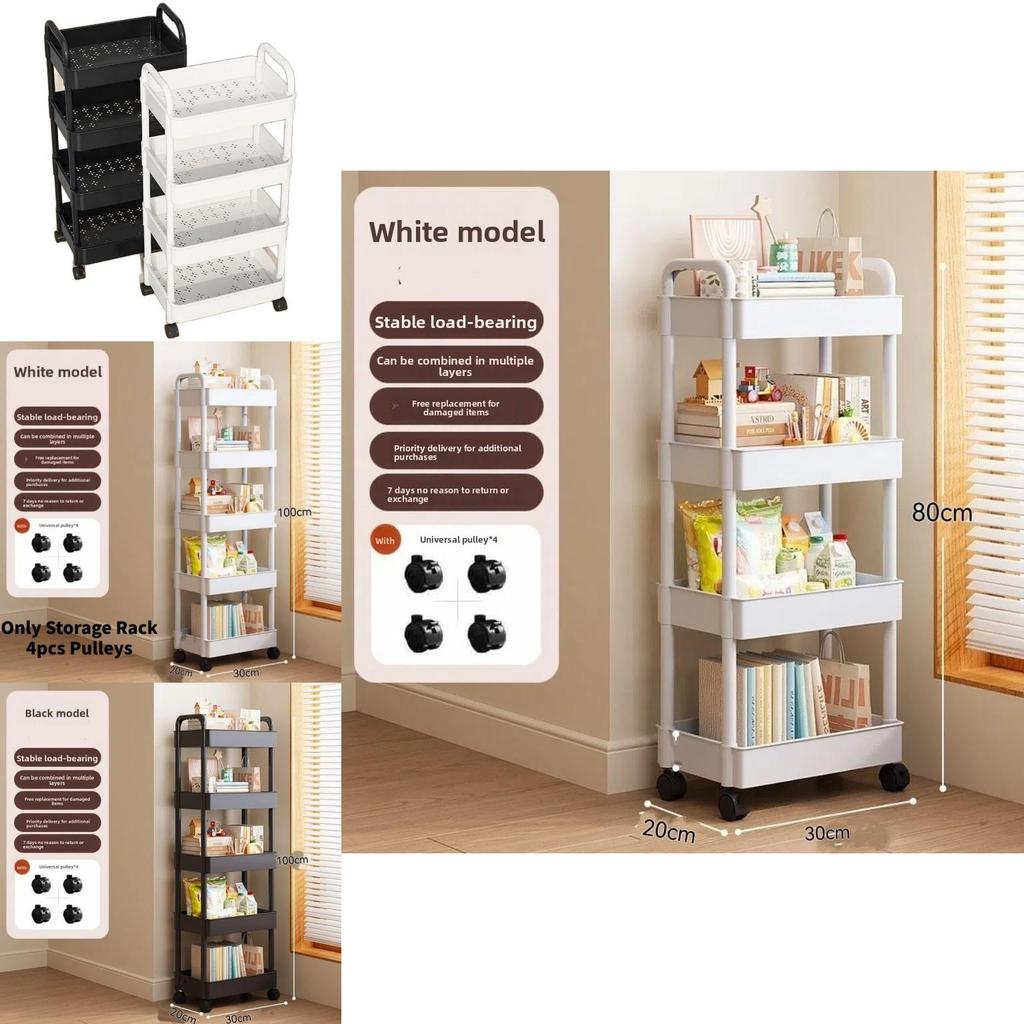 Small Trolley Storage Cart With Folding Rotating Mobile Shelves For Kitchen And Bedroom Organization
