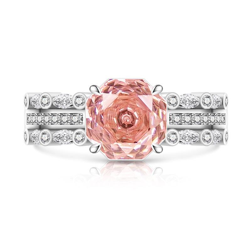 

925 Sterling Silver Fashion Temperament Ice Flower Cut Lace Rose Cut Ring Inlaid with Crystal Zircon Birthday Anniversary Gift