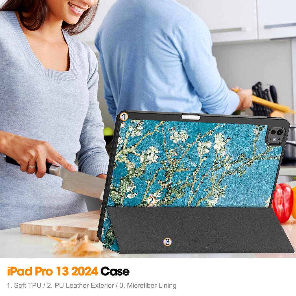 Für iPad Pro 13 (2024) Tablet-Hülle mit Musterdruck, dreifach faltbar, mit Ständer, Leder + TPU-Abdeckung mit Stifthalter