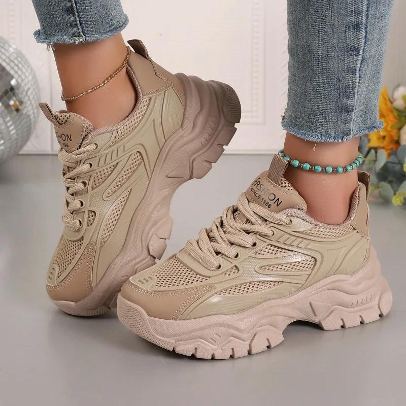 Dad's Shoes for Women 2024 New Mesh Breathable Thick Sole Height Increasing Casual Sports Women's Shoes Zapatillas De Deporte