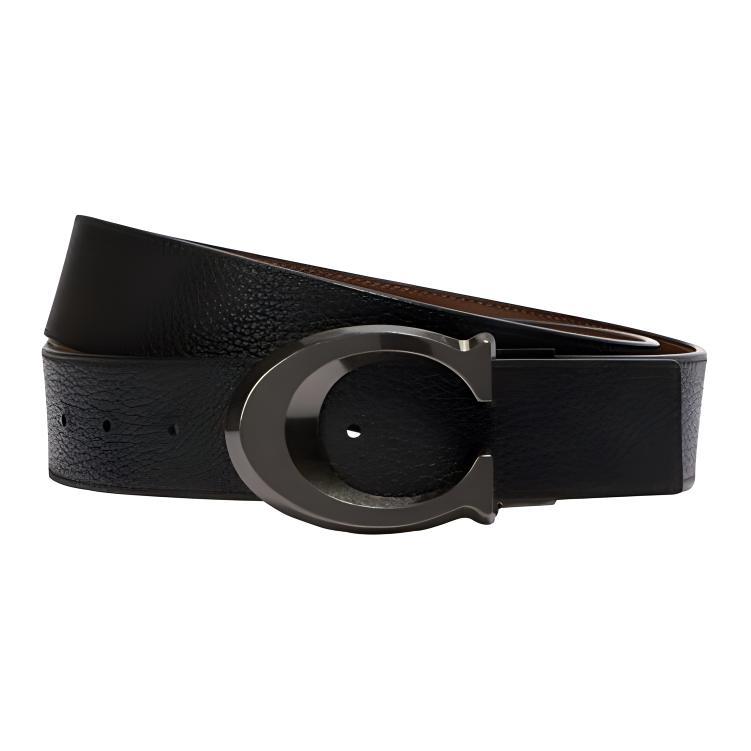 COACH Cow Leather , Alloy Leather Belts Men's Black Width 3.5cm (Unisex) Leather Belts 91305 QBLVW