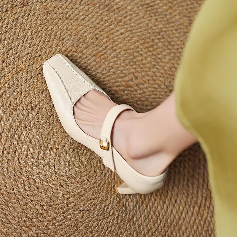 Fashion 2025 New Fashion Women Pumps Shoes Chunky High Heels Spring Mary Jane Summer Square Toe Casual Shoes Woman Black Size 34-40