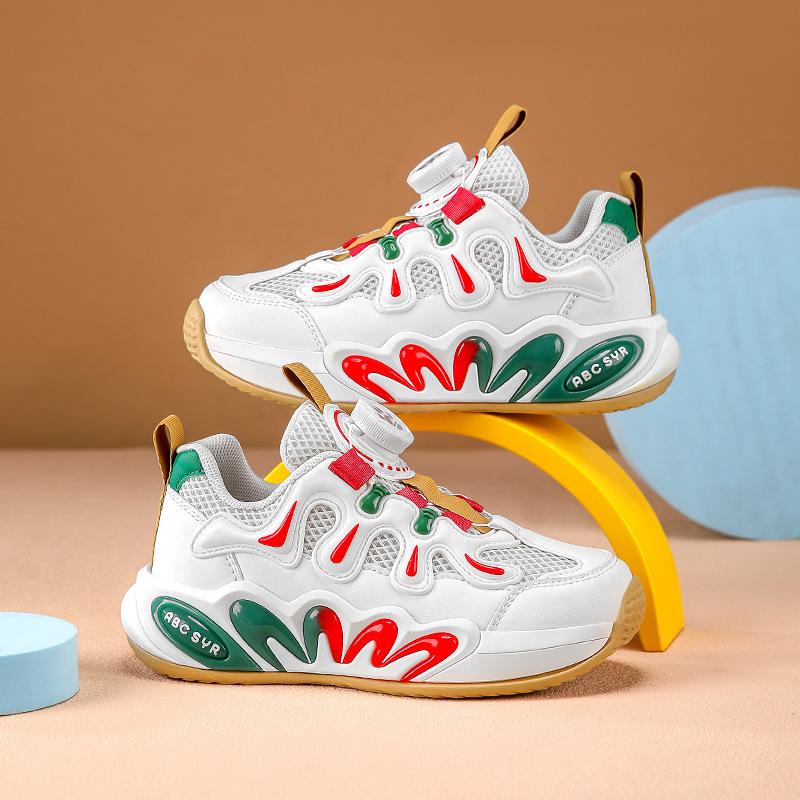 

Детские дышащие кроссовки из сетки с нескользящей вращающейся пряжкой для детей и студентов 33 белый/красный