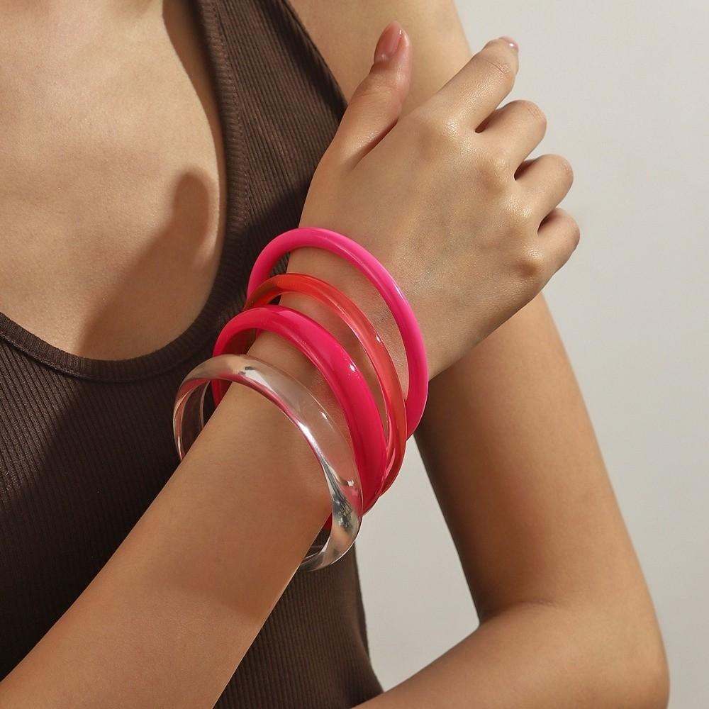 4Pcs/Set Wristband Acrylic Bracelets Set Stackable Translucent Boho Bracelets Bohemia Hand Ring Curved Tube Bangle Summer