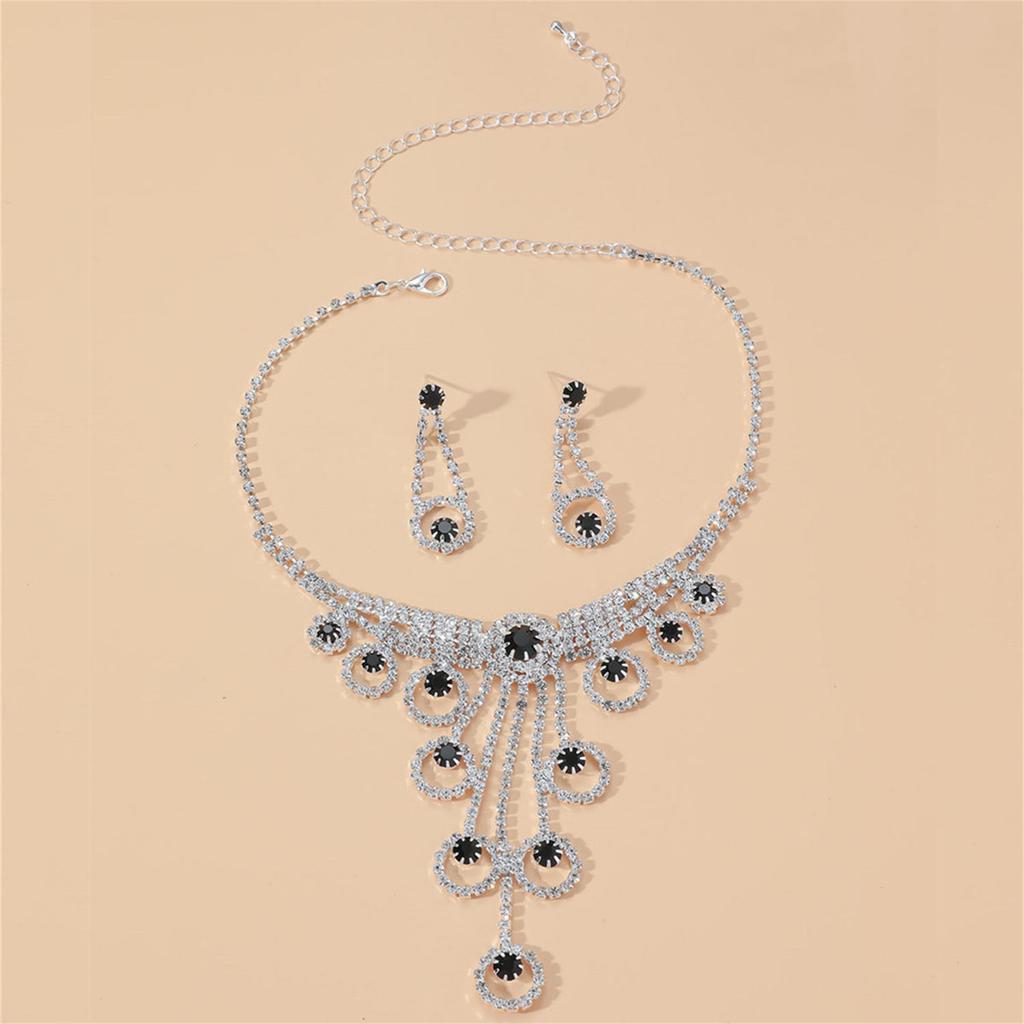 Premium Luxury Super Flash Rhinestone Necklace Earrings Set Chain Bridal Jewelry Two-piece Wedding Accessories
