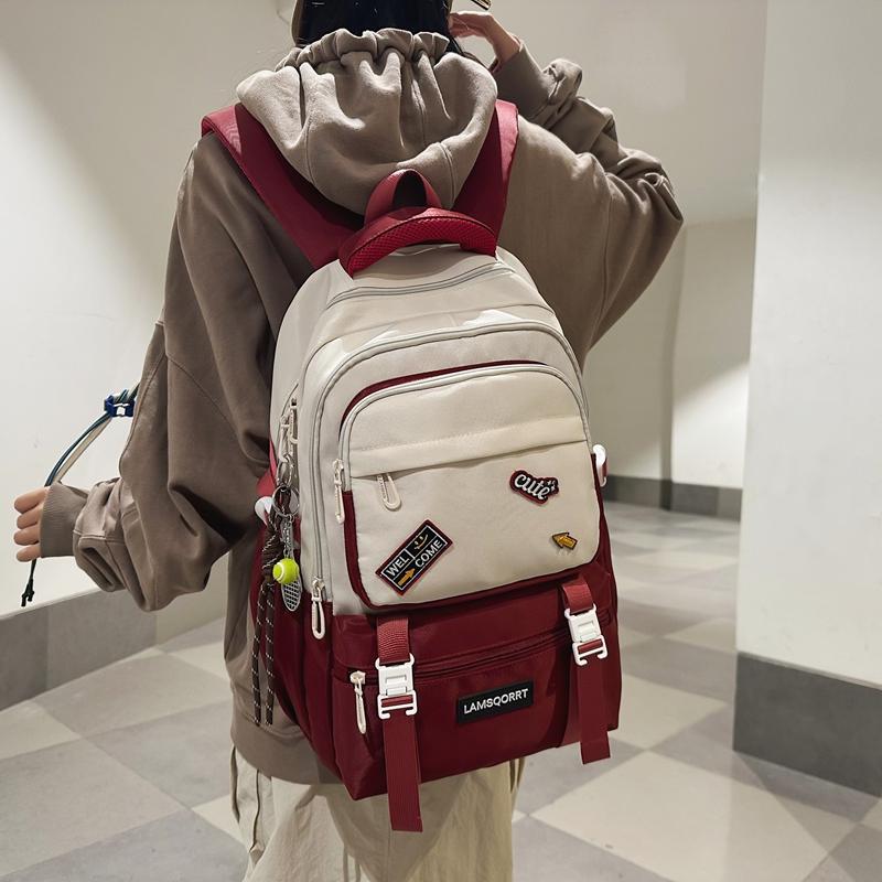 Color Block Schoolbag Middle School Student Backpack Men Women Large Capacity Backpack