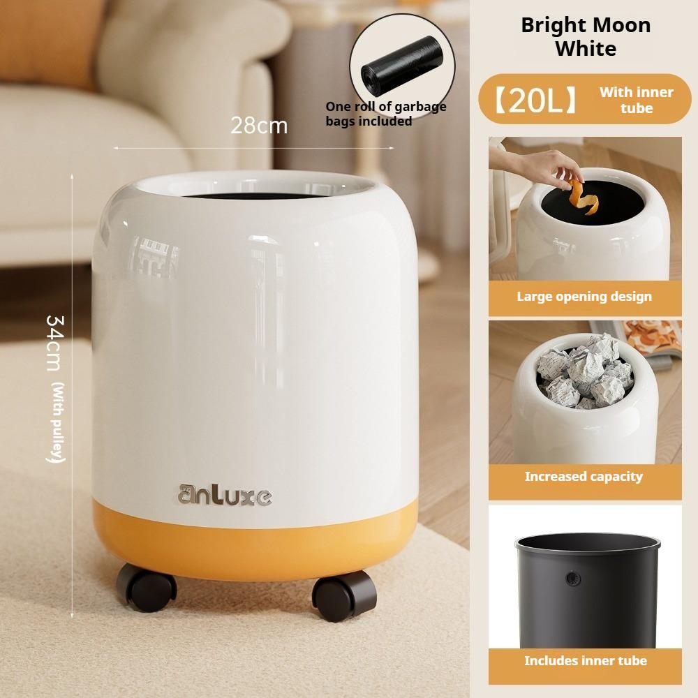 20L Round Open Top Trash Can with Wheels - Movable Waste Basket for Living Room & Bedroom