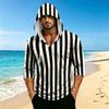 Men's Casual Hooded Striped Three-Quarter Sleeve T-Shirt