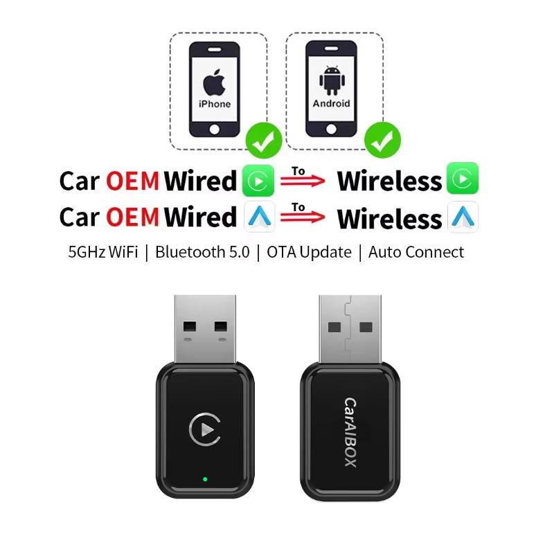 

2025 Новый проводной беспроводной CarPlay 2 в 1 Мини-адаптер Android Auto Smart Box Plug and Play Автоматическое подключение OTA-обновление Универсальный чёрный