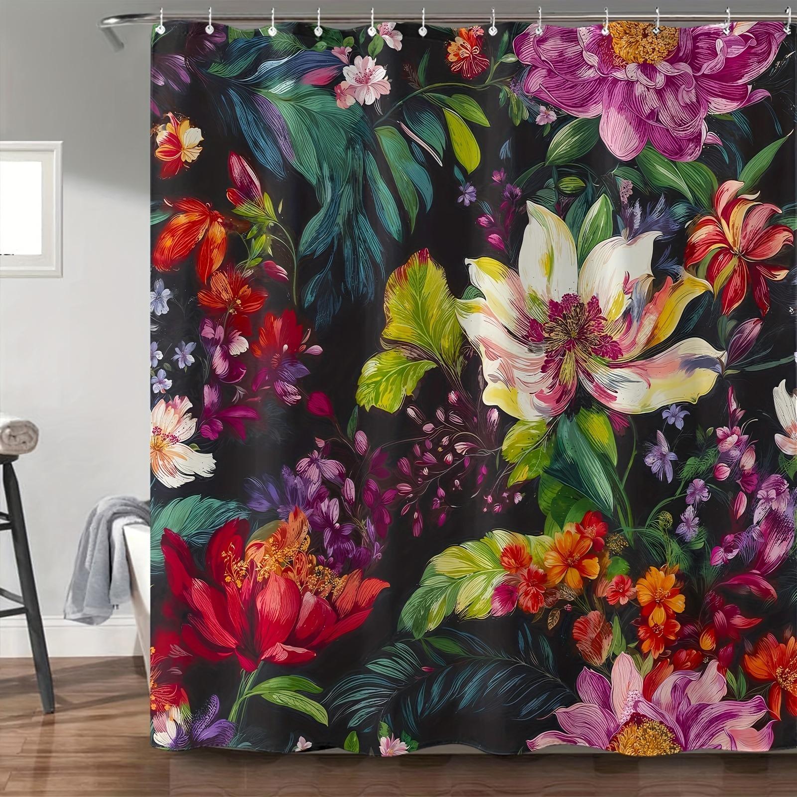 

Plants With Geometric Black Leaves Shower Curtain Washable Dirt-Resistant Shower Head Waterproof Polyester Bath Curtain W60H190(CM)-1 Pcs