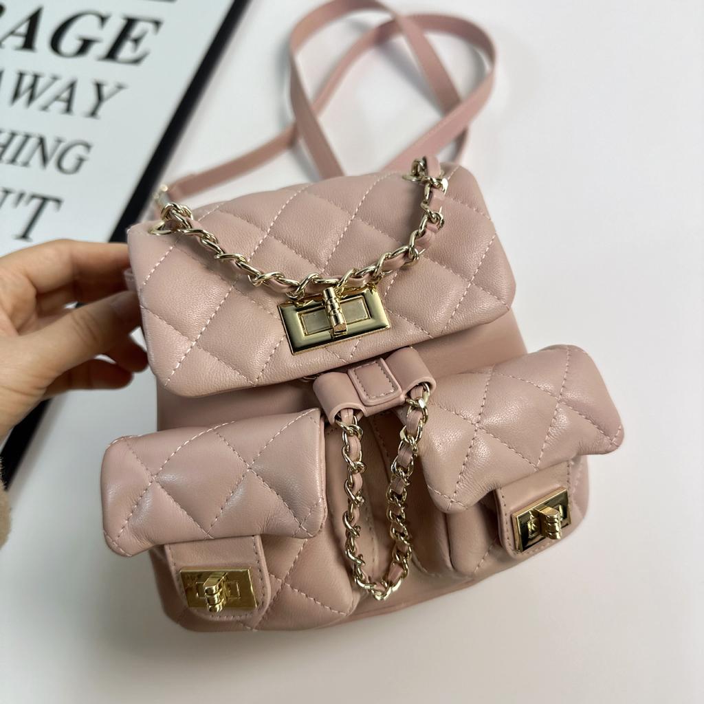 Xiaoxiang genuine leather little frog mini backpack women's high-end sense versatile first layer sheepskin rhombus chain bag small backpack