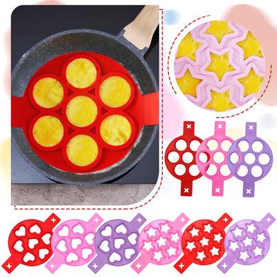 Flip Cooker Pannkakor Form - Silikon pannkaksformar 7 cirklar Återanvändbar Non Stick äggform Ring pannkaksmaskin Hjärtformad rund stjärna pannkaksform