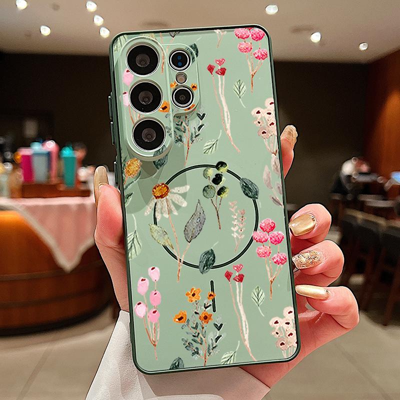 Girl Flowers Pattern Case For Samsung Galaxy S26 Ultra S25 Edge S24 Plus S23 FE S22 A17 A54 A55 A56 A57 5G Magnetic For Magsafe Matte Cover
