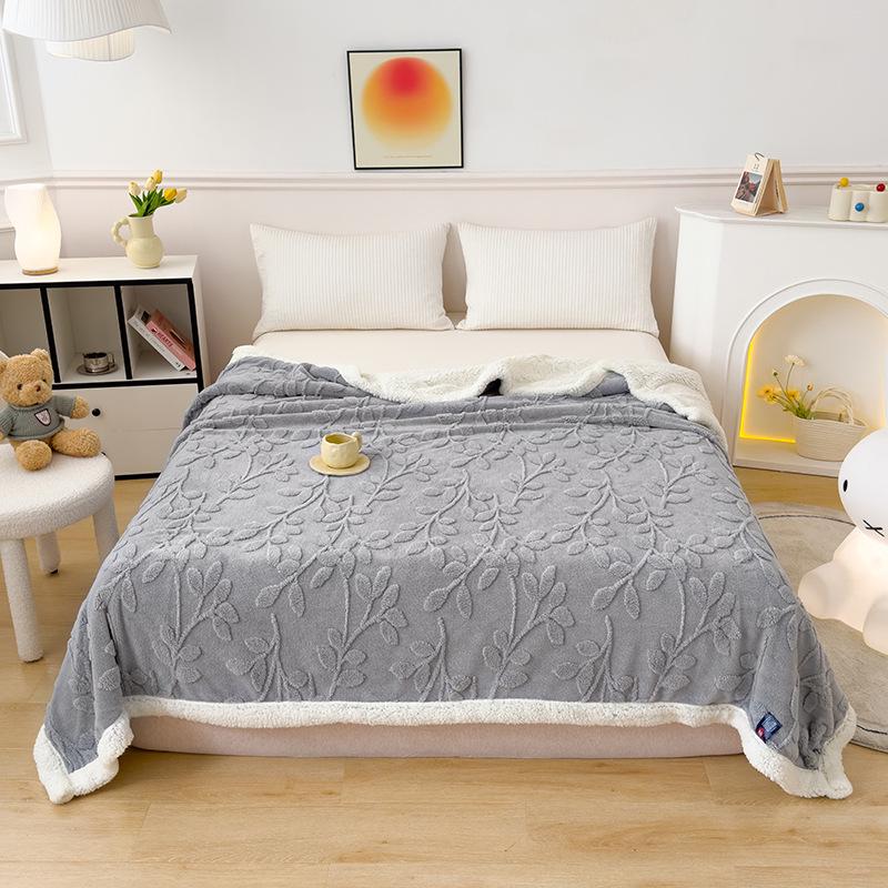 Plush Multi-Functional Solid Color Lucky Tree Jacquard Wool Nap Blanket for Office