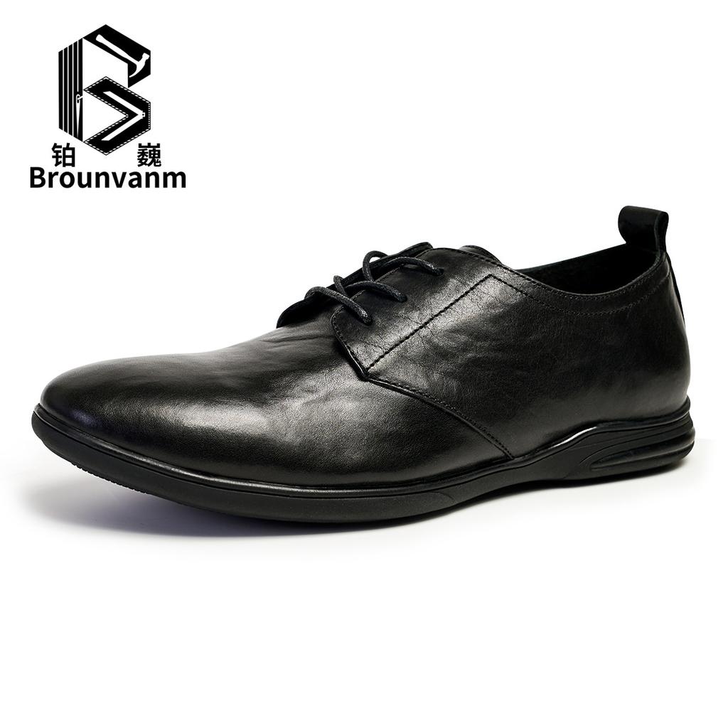 Bowei Men'S Leather Business Casual Leather Shoes Comfortable Round Head Lace-Up Shoes Fashionable Versatile Soft Sole Breathable Men'S Shoes