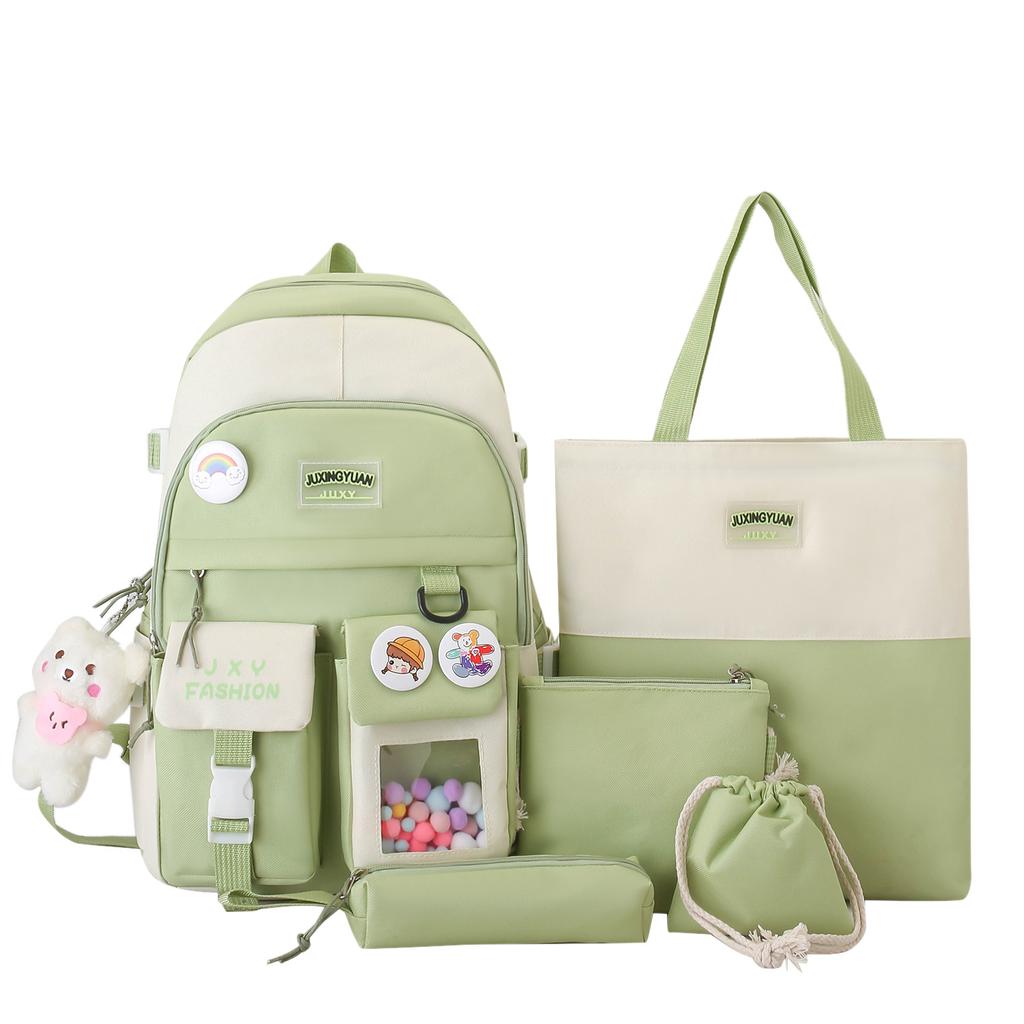 The Color Matching of the Schoolbag Is Small and Fresh, and the Five-piece Campus Schoolbag Is a Large-capacity for Primary