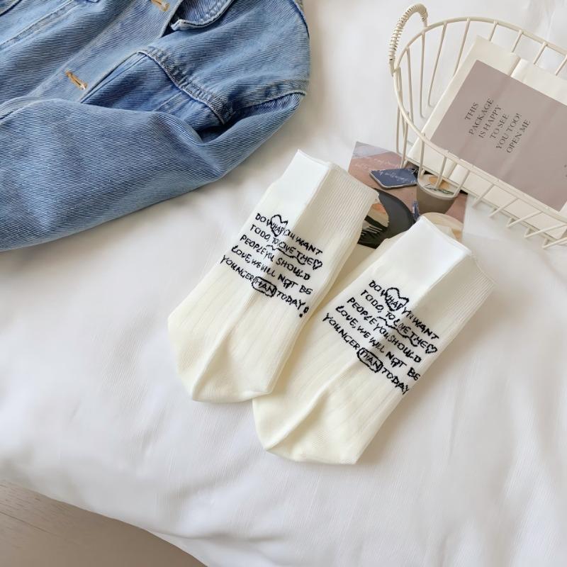 Women's Spring and Summer Thin New Solid Color Heel Letter Breathable Tube Cotton Socks