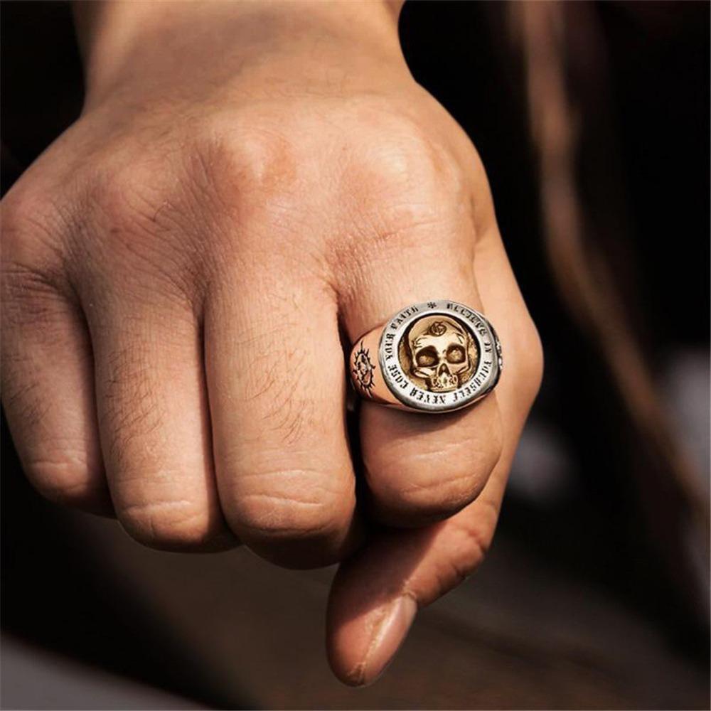 Retro Classic Simple Skull Punk Rock Hip-hop Trend Men's Ring Boys Street Niche Party Gift Zircon