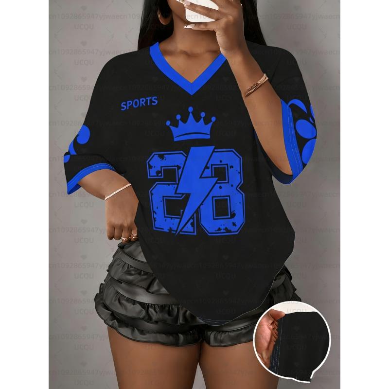 

Women s Print V-Neck Short Sleeve T-Shirt Summer Graphic Tee Baseball Jerseys Sport T-Shirt S