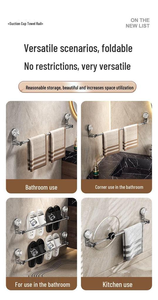 Suction Cup Rotatable Towel Rack: No-Drill, Retractable, Movable Bathroom Storage