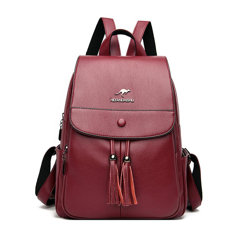 Модный женский рюкзак с подвеской и кисточкой, школьный рюкзак для путешествий и отдыха для девочек вино красного