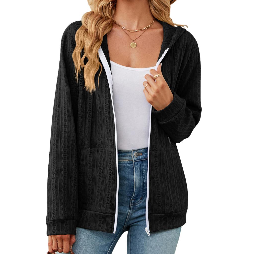 JKASHDK Women's Fashion Casual Solid Color Print Autumn Winter Long Sleeve Hooded Jackets & Coats