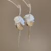 Diamond-Studded Pearl Petal Tassel Earrings: Luxury, Versatile Design for Elegance in Fashion