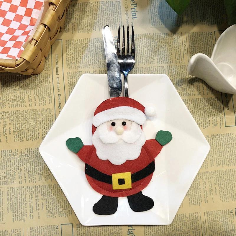 

Creative Cartoon Christmas Dining Table Knife Fork Cover Hotel Tableware Decorations Santa Claus Snowman Reindeer Storage Bag