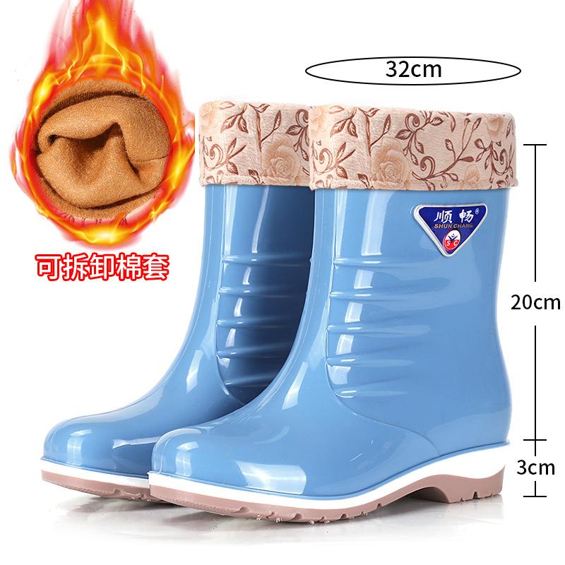 Frühlings- und Herbstmode Regenschuhe Mittellang und Kurz Damen-Gummistiefel Outdoor Ärmel Watschuhe Verdickt Mama Küche Gummischuhe Gartenschuhe