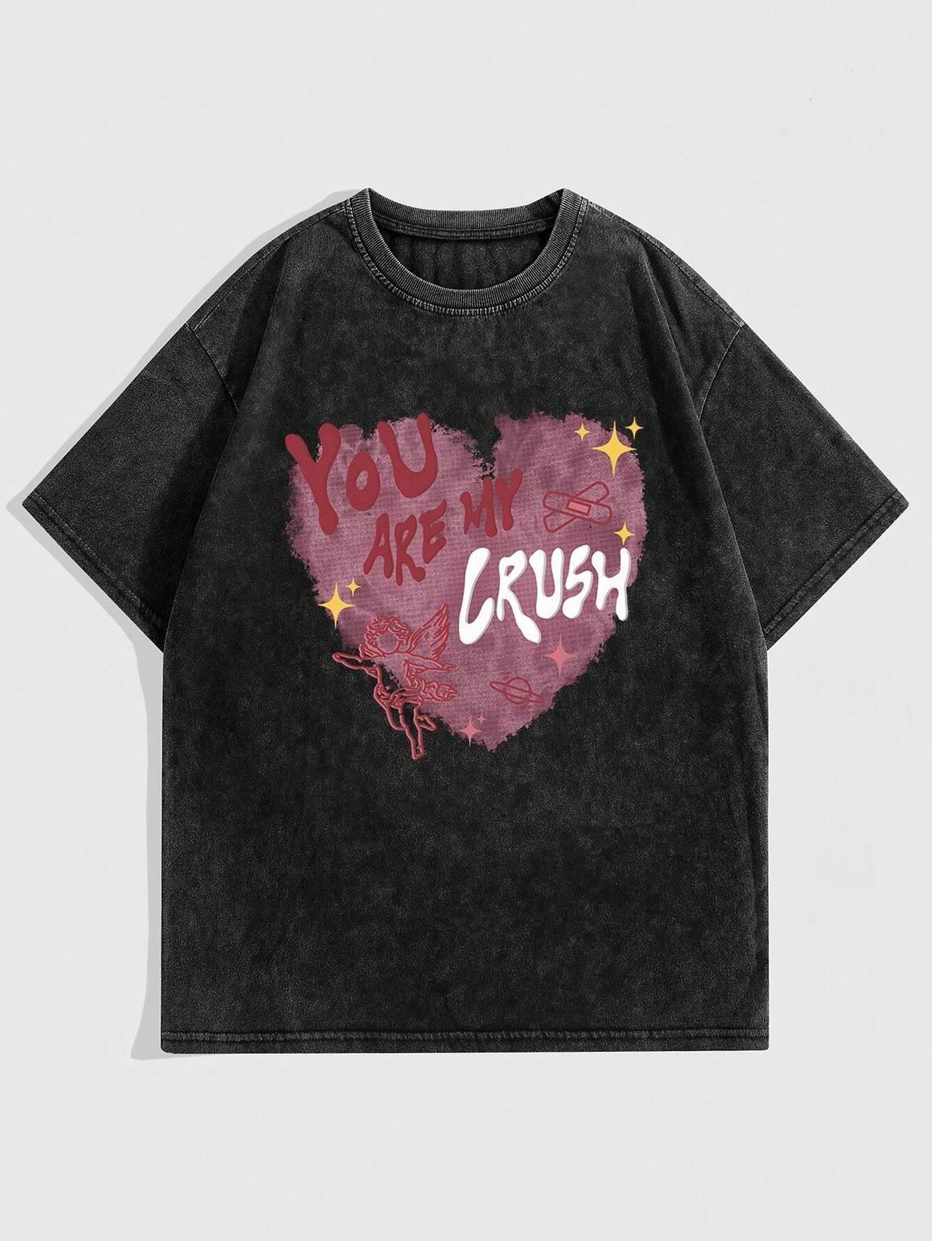You Are My Crush Funny Printing Wash T Shirt Women Fashion S S чёрный