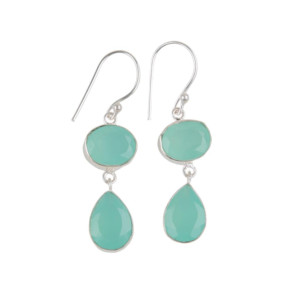 Aqua Kalcedon Ädelsten 925 Sterling Silver Smycken Handgjorda Örhängen 1.88" Gåva EE-73-16