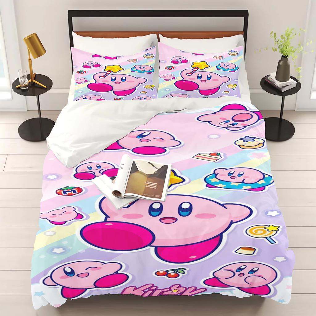 Kirby 100% PolyesterAnime Printed Bedding Set Duvet Cover Queen Cotton Cute Printed Cartoon Quilt Cover