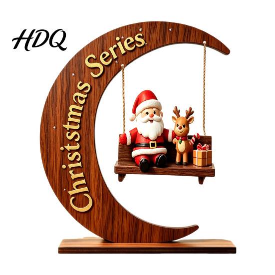 Unique Christmas Exchange Gifts Santa Claus Swing Tabletop Figurine Wooden Xmas Statue with Decorative Holiday Figures Pinecone Snowflake Gift