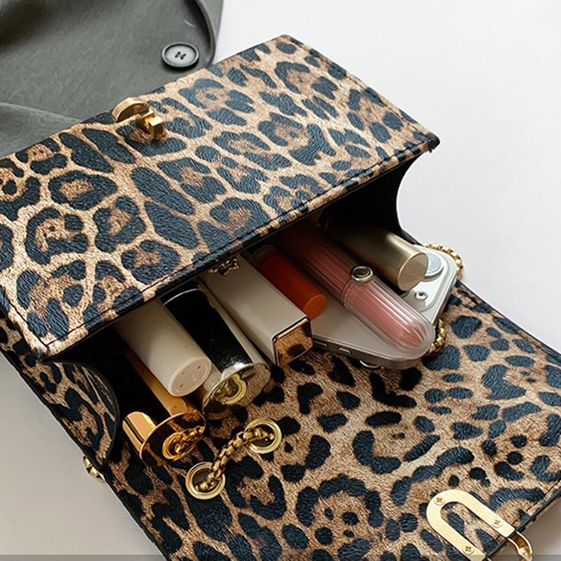 1 Pezzo Borsa a Tracolla Mini Flap Stampa Leopardo da Donna con Catena Metallica Vintage in Ecopelle con Zip Borsa a Spalla alla Moda Piccola Borsa a Mano per Donna