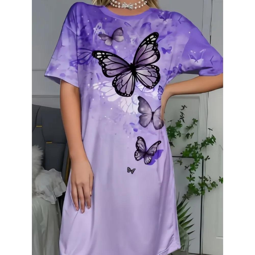 Fun Animal Patterns Women Mini Dresses Summer Short Sleeve Printed Plus Size Casual Comfortable Soft Dress