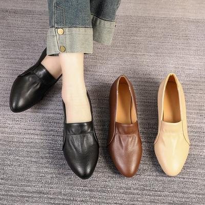 Lente/Herfst Leren Dames Flats - Schoenen met Puntneus en Lage Vamp met Sleehak & Zachte Zool, Comfortabele Moederschoenen
