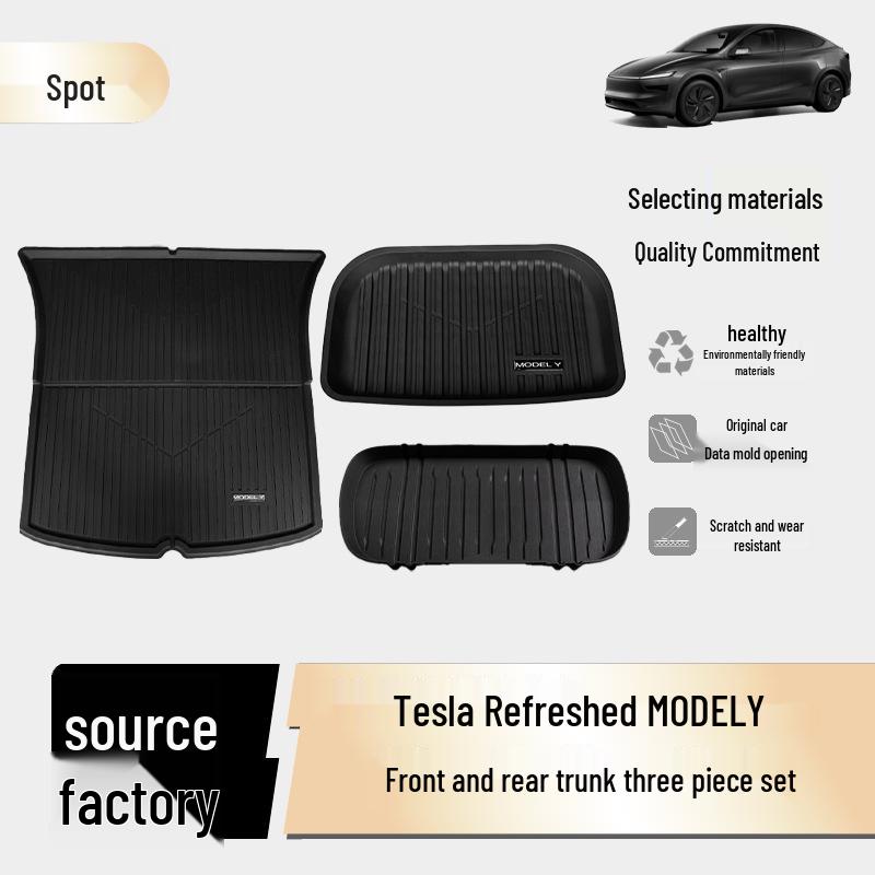 Tesla Model Y Facelift 2025 Injection Molded Trunk Mat Set - Front & Rear, 3 Pieces Model Y Front Trunk Mat