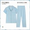 Summer Imitation Cotton Pajamas Women's Korean Simple Striped Women's Cardigan Short-sleeved Plus Size Casual Loungewear Set