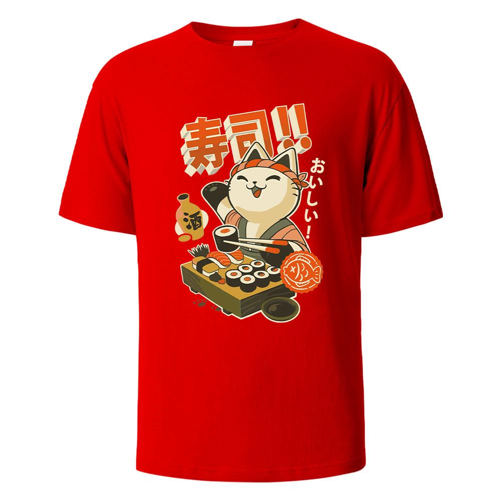 Sushi Cat Print t shirts 100% Cotton Summer Tees For Men Women Oversize Casual Tops t shirts