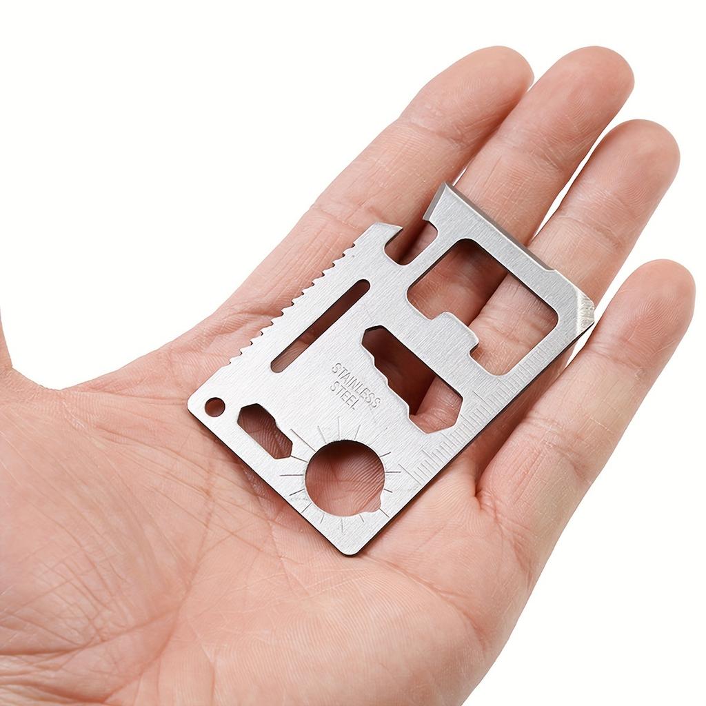 11-in-1 Stainless Steel Multi-Tool Card - EDC Pocket Survival Gear with Bottle Opener, Wrench, Saw, Ruler Outdoor Camping & Hunting Accessory