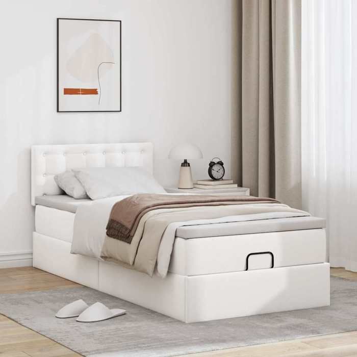 Lit ottoman - Maison Exclusive - 100x200 cm - Similicuir blanc - Rangement sous le lit