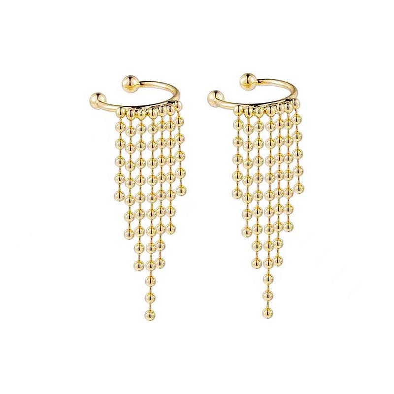 Korean Tassel Ear Cuff: Gold Ball Retro Fairy Design for Non-Pierced Ears Electroplated