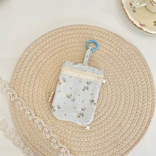 Ins Floral Kpop Photocard Holder with Carabiner Floral Print Earphone Key Holder for Girl Small Organizer Bag for Daily Travel